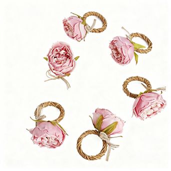 Handmade Floral Napkin Ring Set of 6, Pink Peony, Handmade, Table Decoration