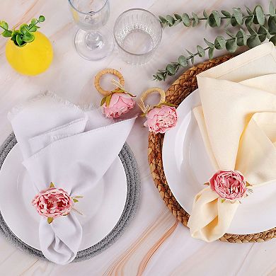 Handmade Floral Napkin Ring Set of 6, Pink Peony, Handmade, Table Decoration