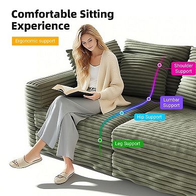 Pnronnc Plush Corduroy Upholstered Sofa, 4 Seat Deep Seat Cloud Sofa Convertible Comfy Couch