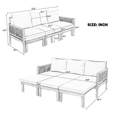 3 Seat Outdoor Daybed with Cushions for Patio, Backyard