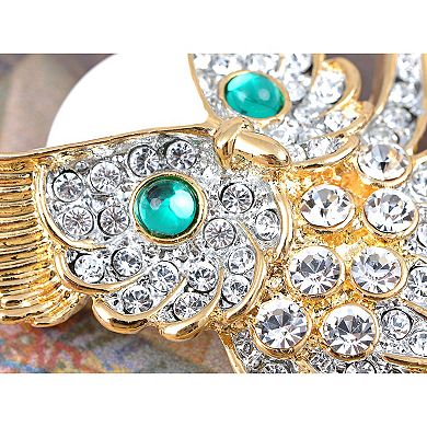 Clear Crystal Rhinestones Gold Tone Hooting Owl Pin Bridal Bouquet Brooch