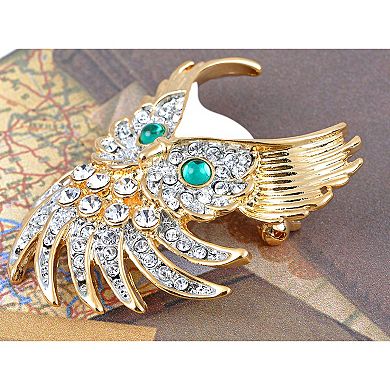 Clear Crystal Rhinestones Gold Tone Hooting Owl Pin Bridal Bouquet Brooch