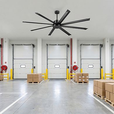 84" Industrial Black Aluminum HVLS Large Ceiling Fan with Remote for Garage, Workshop, Warehouse