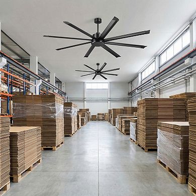84" Industrial Black Aluminum HVLS Large Ceiling Fan with Remote for Garage, Workshop, Warehouse