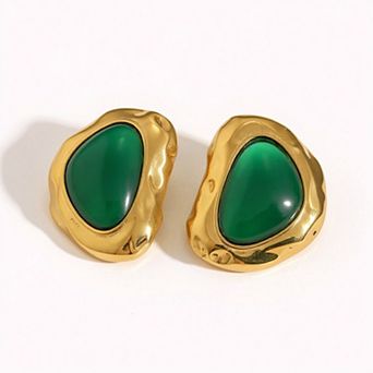 Women's Organic Shape Stud Earrings with Smooth Polished Centerpiece and Bold Sculptural Frame