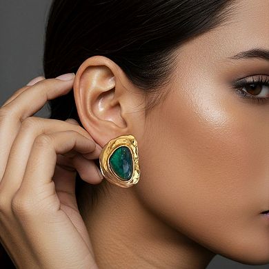 Women's Organic Shape Stud Earrings with Smooth Polished Centerpiece and Bold Sculptural Frame