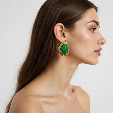 Women's Organic Shape Stud Earrings with Smooth Polished Centerpiece and Bold Sculptural Frame