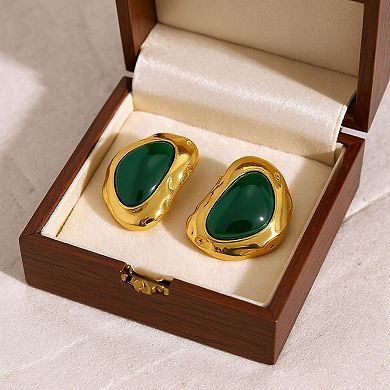 Women's Organic Shape Stud Earrings with Smooth Polished Centerpiece and Bold Sculptural Frame