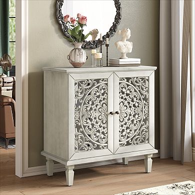 KWPZQEB Vintage Hollow-Carved 2-Door Accent Cabinet