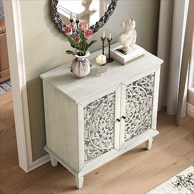 KWPZQEB Vintage Hollow-Carved 2-Door Accent Cabinet