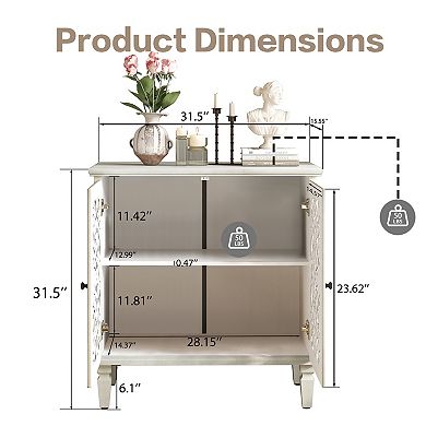 KWPZQEB Vintage Hollow-Carved 2-Door Accent Cabinet