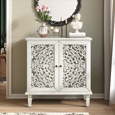 KWPZQEB Vintage Hollow-Carved 2-Door Accent Cabinet
