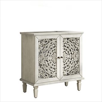 KWPZQEB Vintage Hollow-Carved 2-Door Accent Cabinet