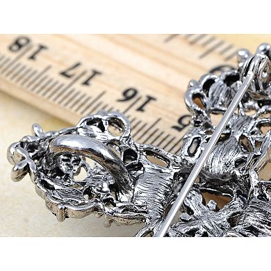 Silvery Tone Grey Rhinestones Gothic Cutout Cross Brooch Pin