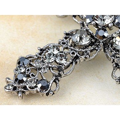 Silvery Tone Grey Rhinestones Gothic Cutout Cross Brooch Pin