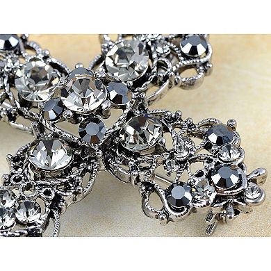 Silvery Tone Grey Rhinestones Gothic Cutout Cross Brooch Pin