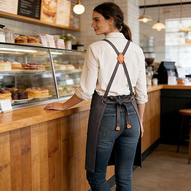 Cotton Kitchen Apron with Cross Back Straps Multi Pocket Utility Apron for Cooking Baking Craft