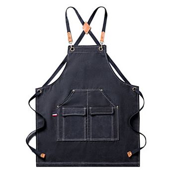 Cotton Kitchen Apron with Cross Back Straps Multi Pocket Utility Apron for Cooking Baking Craft