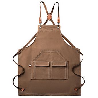 Cotton Kitchen Apron with Cross Back Straps Multi Pocket Utility Apron for Cooking Baking Craft