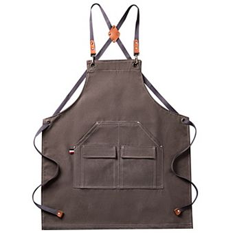 Cotton Kitchen Apron with Cross Back Straps Multi Pocket Utility Apron for Cooking Baking Craft