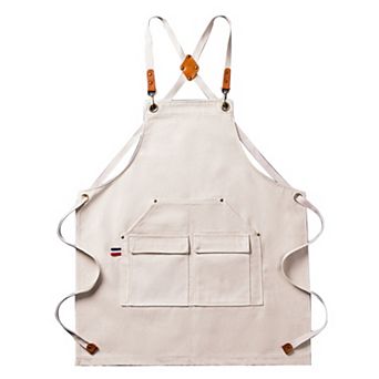 Cotton Kitchen Apron with Cross Back Straps Multi Pocket Utility Apron for Cooking Baking Craft