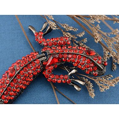 Gunmetal Tone Shine Ruby Crystal Rhinestones Lizard Gecko Animal Brooch Pin