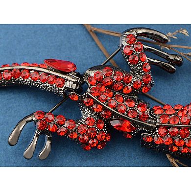 Gunmetal Tone Shine Ruby Crystal Rhinestones Lizard Gecko Animal Brooch Pin
