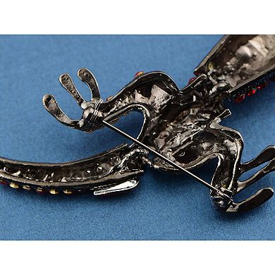 Gunmetal Tone Shine Ruby Crystal Rhinestones Lizard Gecko Animal Brooch Pin