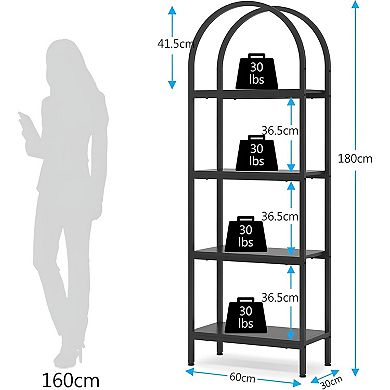 Industrial 4 Shelf Bookcase with Open Display Shelves and Metal Frame