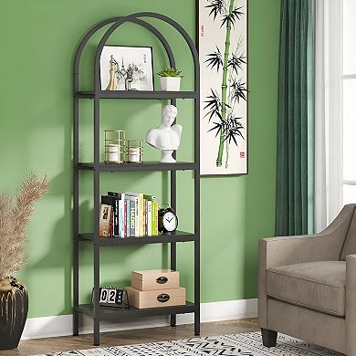 Industrial 4 Shelf Bookcase with Open Display Shelves and Metal Frame