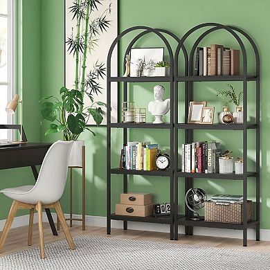 Industrial 4 Shelf Bookcase with Open Display Shelves and Metal Frame