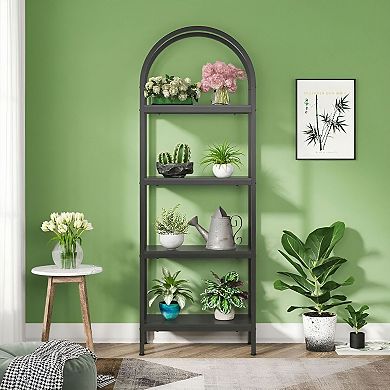 Industrial 4 Shelf Bookcase with Open Display Shelves and Metal Frame