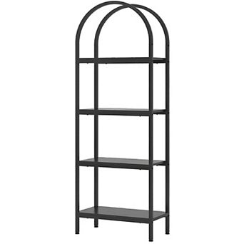 Industrial 4 Shelf Bookcase with Open Display Shelves and Metal Frame
