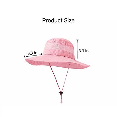 Women Wide Brim Sun Hat with Ponytail Opening Adjustable Chin Strap Breathable Mesh Panel