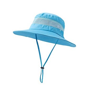 Women Wide Brim Sun Hat with Ponytail Opening Adjustable Chin Strap Breathable Mesh Panel