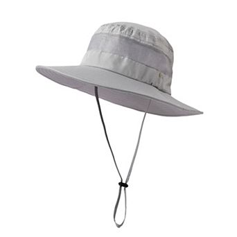 Women Wide Brim Sun Hat with Ponytail Opening Adjustable Chin Strap Breathable Mesh Panel
