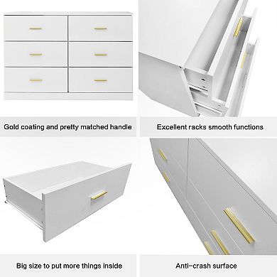 Pnronnc Modern 6 Drawer Dresser 2 Column Storage Chest Durable Cabinet