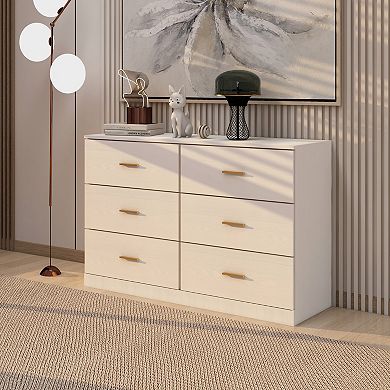 Pnronnc Modern 6 Drawer Dresser 2 Column Storage Chest Durable Cabinet
