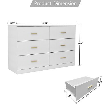 Pnronnc Modern 6 Drawer Dresser 2 Column Storage Chest Durable Cabinet