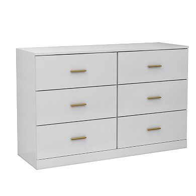 Pnronnc Modern 6 Drawer Dresser 2 Column Storage Chest Durable Cabinet