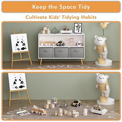 Kids Book Toy Storage Bookcase, with 3 Collapsible Fabric Drawers, for Kids,Toddlers