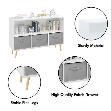 Kids Book Toy Storage Bookcase, with 3 Collapsible Fabric Drawers, for Kids,Toddlers