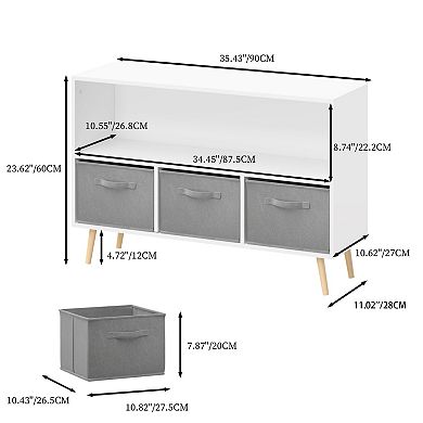 Kids Book Toy Storage Bookcase, with 3 Collapsible Fabric Drawers, for Kids,Toddlers