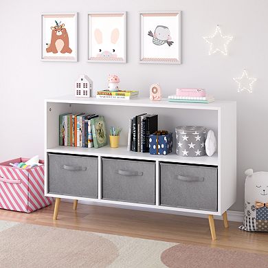 Kids Book Toy Storage Bookcase, with 3 Collapsible Fabric Drawers, for Kids,Toddlers