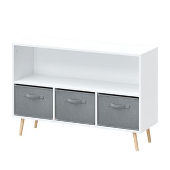 Kids Book Toy Storage Bookcase, with 3 Collapsible Fabric Drawers, for Kids,Toddlers