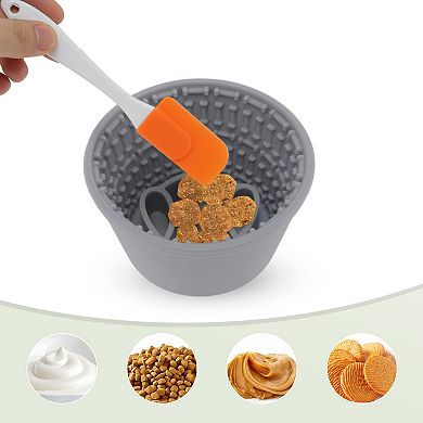 Silicone Dog Lick Bowl with Brush Scraper Non-Slip Base Set 3Pcs 4.7"x6.1"x3.9"