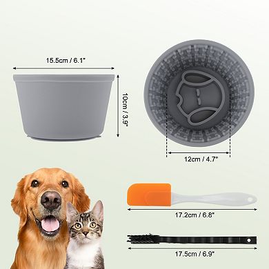 Silicone Dog Lick Bowl with Brush Scraper Non-Slip Base Set 3Pcs 4.7"x6.1"x3.9"