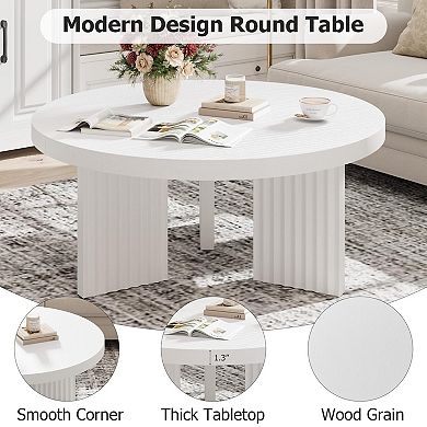 33.4" Small Round Coffee Table, Circle Center Table with Fluted Legs, Accent Cocktail Tables