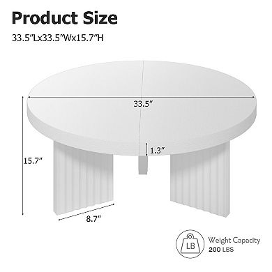 33.4" Small Round Coffee Table, Circle Center Table with Fluted Legs, Accent Cocktail Tables