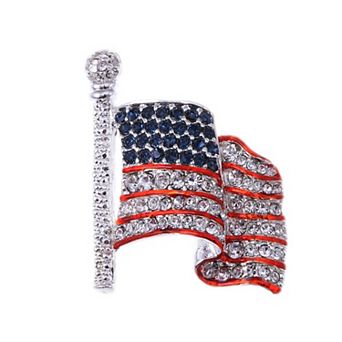 Silver Tone Crystal Rhinestone 4th of July American USA Flag Patriotic Pin Brooch
